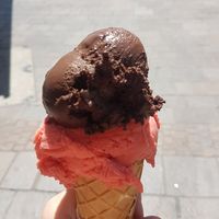 Chocolate and strawberry sorbet at Ice cream crema gelato in Baden Baden