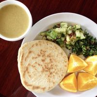 Lentil soup, fruit, bread, salad! at Dimassi's Mediterranean Buffet in Austin