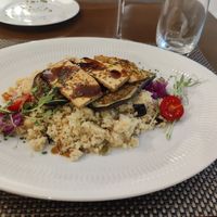 Tofu with eggplant on Bulgur at KÜVÉ Bisztró és Borbár in Eger
