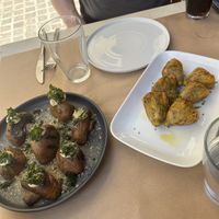 vegan mushrooms and courgette flowers   at Kalderimi in Crete