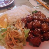 sesame meatless chicken lunch option  at Big Lantern in San Francisco