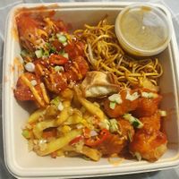 Vegan Manfu: (sides) Noodles and salt N pepper fries. (Mains) Crispy chilli cauli bites and sweet N sour not chicken at WowYauChow - temporarily closed in Swinton
