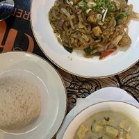 Green curry with tofu & drunken noodles with tofu (Both vegan)  at Roy Thai Street Food in Mellieha