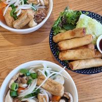 Spring roll starter. Tofu & mushroom pho main. at Tu Vietnamese Street Food in Myrtleford