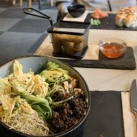 Vegan poke and spring rolls   at Sushi King in Paernu