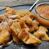 Pancake in sweet sauce plus tangy apple sauce. Fantastisch! at HeimWerk Glockenbachviertel in Munich