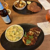Vegan corn schnitzel (top) and vegan celery schnitzel (bottom)  at HeimWerk Tal in Munich