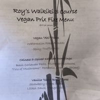 vegan menu for the night i went  at Roy's in Honolulu