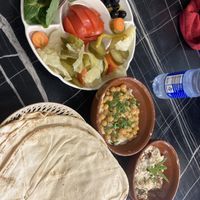 Hummus and baba ganoush came with flatbread and vegetables    at Ali Bageri in Copenhagen