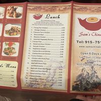 Menu back  at Sam's China Bistro in El Paso