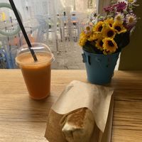 Carrot apple juice and vegan tortilla (25cm)  at Popai Fresh Smoothie & Tortilla House in Burgas