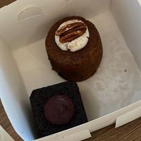 Vegan carrot cake and gluten free brownie   at Libby's Sugar & Gluten Free Bakery in West London