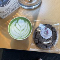Matcha with oat milk and double chocolate cookie  at Walnut Street Coffee in Edmonds