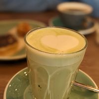 Matcha latte with oat milk as well as vegan peanut butter balls and shortbread at Little Lane Coffee Company in Galway
