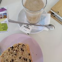 Vegan orange chocolate loaf and cold Latte Macchiato with soy milk 🍊🍫 at Sweet Bakery Salerno in Salerno