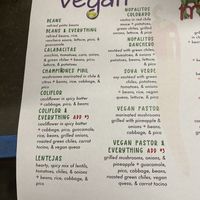 Vegan burrito menu  at Tanias 33 Dos Mundos in Tucson