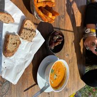 Vegan smoked fries, plantain & sweet potato and coconut soup!  at Timespan Heritage & Arts Society in Helmsdale