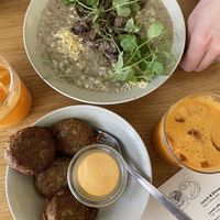 Barley Otto-fritters & mushroom barley otto   at Grød - Christianshavns in Copenhagen