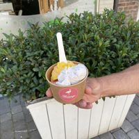 Banaan, mango and strawberry ice cream  at Flamingo Ice Cream in Eupen