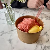 Strawberry, Raspberry, Mango and Lemon sorbet   at Flamingo Ice Cream in Eupen