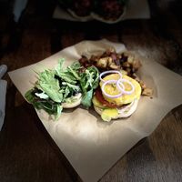 Burger and fries   at Vibe Gastropub in Fayetteville