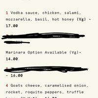 Menu as of March 2025 at Orto in Belfast