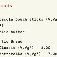 Menu as of March 2025 at Orto in Belfast