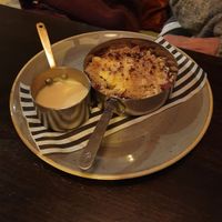 Apple and damson crumble with vegan custard (September 2022) at The Fox in Ilkley