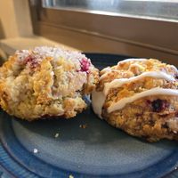 Raspberry scone (left) & lemon blackberry scone (right) at Nece's in Monterey