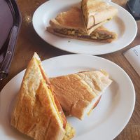 Vegan brunch in foreground and background is vegan breakfast sandwich at Cafe Hey in Tampa