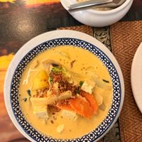 Vegan yellow curry with vegetables and tofu.  at Ban Thai in Denia