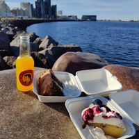 Different cakes and an amazing mango drink at Plantan Kaffihús in Reykjavik
