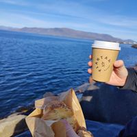 Caffe and cheese bun at Plantan Kaffihús in Reykjavik