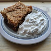 Caramel and coconut cake with cream at Plantan Kaffihús in Reykjavik