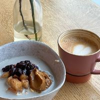 Porridge and cappuccino at Plantan Kaffihús in Reykjavik