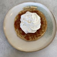 Waffle w/jam & cream  at Plantan Kaffihús in Reykjavik