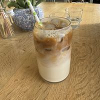 Oatmilk latte   at Plantan Kaffihús in Reykjavik