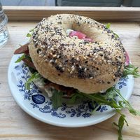 Bagel with cream cheese and marinated carrots  at Plantan Kaffihús in Reykjavik