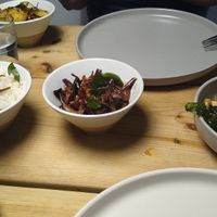 Potato, rice, aubergine sides. Banana Blossom main at Colombo 7 in Amersham