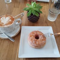 Chai latte with oat milk and vegan donut ! at Stryn Kaffebar & Vertshus in Stryn