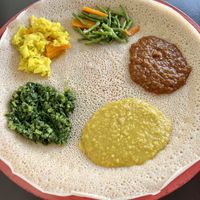 Vegan combo (order an extra bread for sharing)   at Addis Ethiopian Restaurant in Phnom Penh