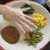 Vegan combo is big- enough for two if you order extra bread   at Addis Ethiopian Restaurant in Phnom Penh