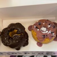 Chocolate and blueberry donuts at Parlor Doughnuts in Branson