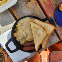 country skillet (tater tots, bell peppers, onions, sausages, country gravy) with texas toast at Fern's Diner + Drinkery in Cascade