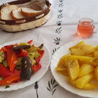 Fried vegetables and potatoes. at Arti'Zanave in Shkoder