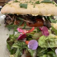 Roasted aubergine focaccia ! Amazing !  at Old Post Office Cafe Gallery in Kingussie