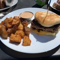 Breakfast sandwich with impossible sausage   at Scratch Breakfast in Vancouver