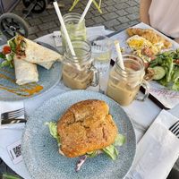 The vegan sandwich in the front (tasted a little bit dry)   at Frida's Cafe in Frankfurt