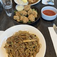 Vegan duck spaghetti, mushrooms wings and katsu curry.   at Bo Tree Plant-Based Cuisine in Unionville