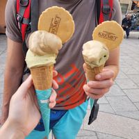 Pistachio, Alproccino, Pistachio again, Caramel at Kremet Gelateria in Cagliari